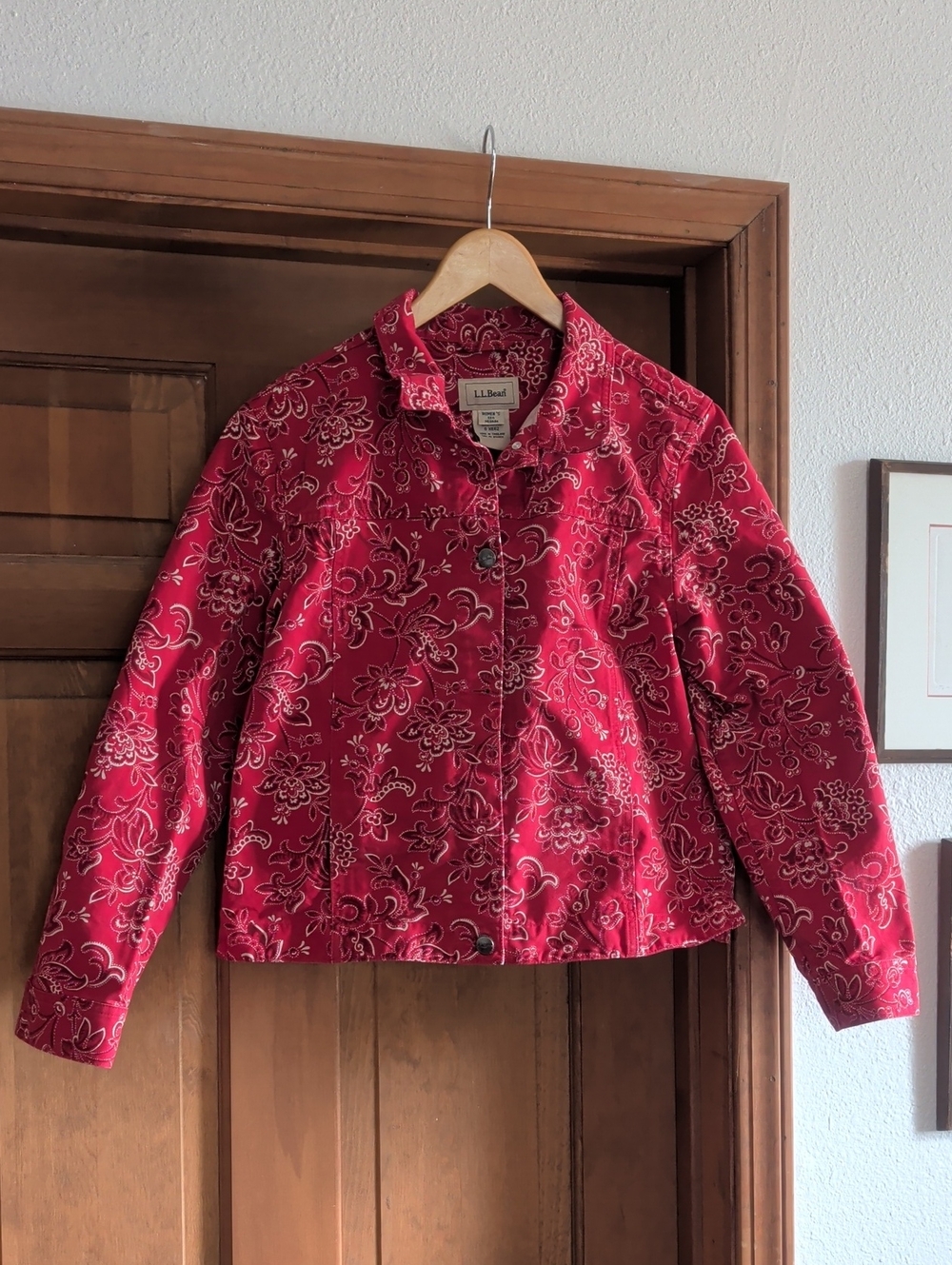 L.L.Bean Women's Med Red Floral Jacket